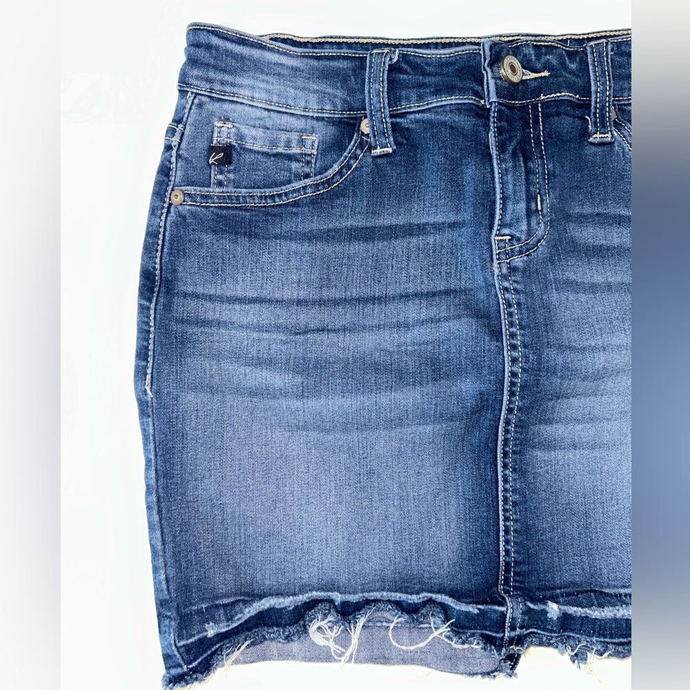 KanCan distressed raw hem‎ medium wash rear split jean mini skirt size Medium - Picture 10 of 13